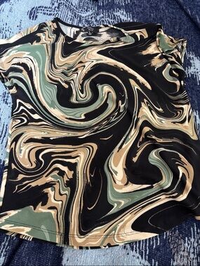 Ashley Blue Abstract Swirl Shirt in Black, Green & Tan